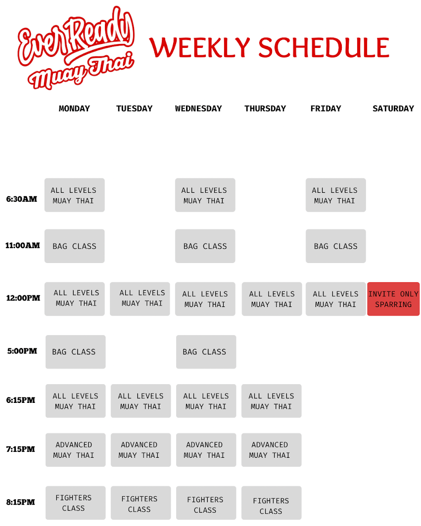 ever ready muay thai schedule